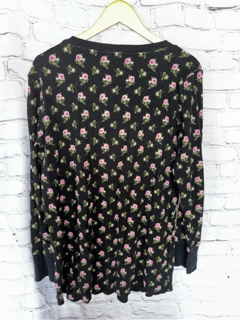 Victoria’s Secret Black Floral Rose Long Sleeve Thermal Sleep Shirt Dress XL